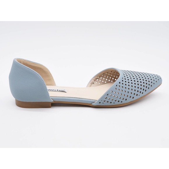 Forever Link Flats Womens 7 Blue Faux Leather Perforated Pointed Toe Shoes - Picture 4 of 10